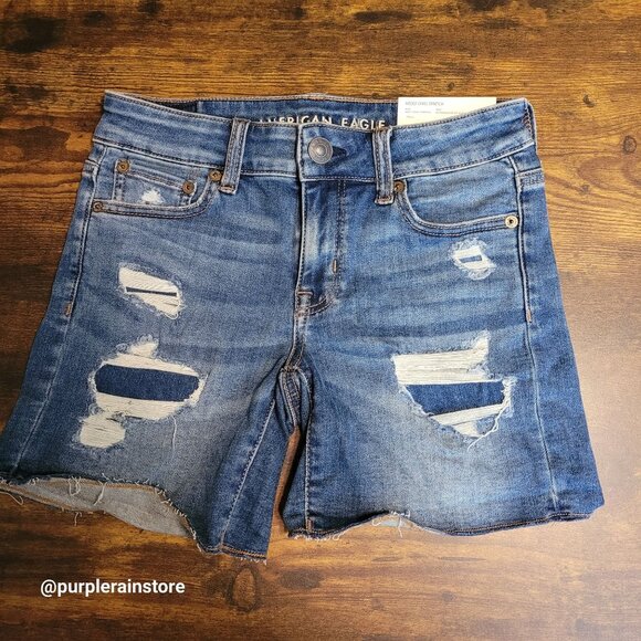 American Eagle Midi Shorts 0 Next Level Stretch Medium Light Wash Denim Country - Picture 1 of 13